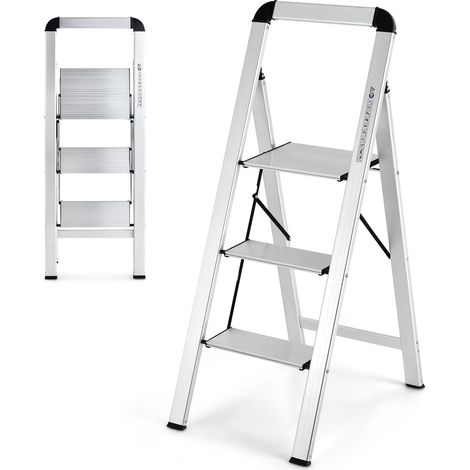 3-Step Ladder Aluminum Folding Step Stool with Non-Slip Pedal and Footpads-Sliver (1/5)