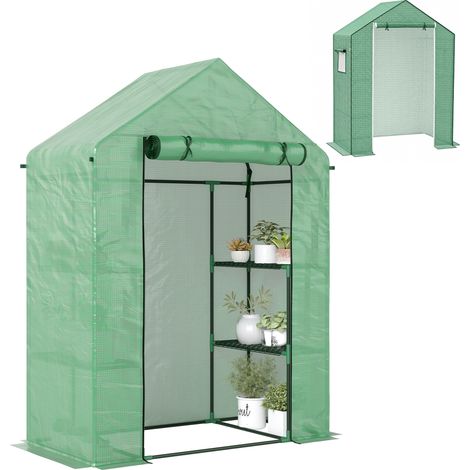 Serre de balcon à 8 étagères avec bâche de remplacement - Outsunny - anti-uv porte enroulable - PE acier - 140x73x190cm - vert (1/5)