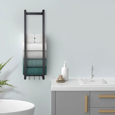 Black Modern Wall Towel Rack with Hooks (1/5)