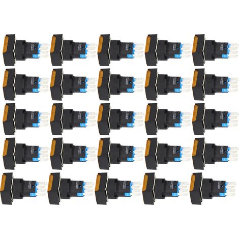 25 quadratische Drucktaster, ABS-Messing, selbstverriegelnd, beleuchtet, 16 mm, 24 V, gelb, für Verteilerkasten (1/5)