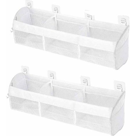Set di 2 borse portaoggetti per giocattoli da bagno, bianche, adatte per vasche da bagno e bagni. Borsa a tre scomparti, ideale per riporre giocattoli, bagnoschiuma, shampoo, ecc