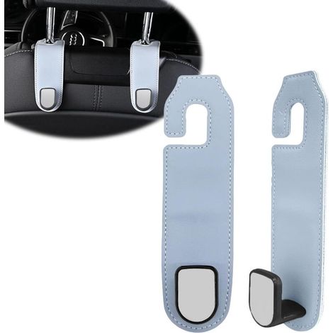 Ganci universali per sedili auto – Set da 2, grigi, in acciaio inossidabile, compatibili con tutti i poggiatesta, ideali per borse e cappotti.