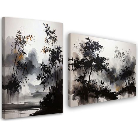 Tableaux sur toile lot  Paysage arbres noir et blanc 2 x 20x30