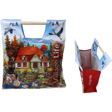 Borsa per la spesa Village Life con manico in legno (1/5)