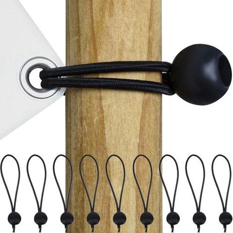 Cordes élastiques avec boules pour bâche/tente, noires, 15-30 cm, lot de 10 (1/5)