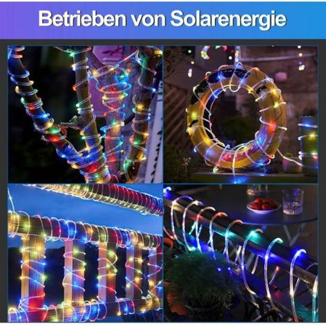 Tuyau de lumière solaire LED - - 22 m - 200 LED - Multicolore - IP65 - PVC - Panneau solaire polycristallin (1/4)