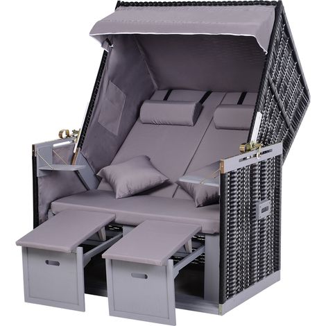 Chaise de plage pour 2 personnes, dossier inclinable, gris, 118 x 79 x 150 cm (1/4)