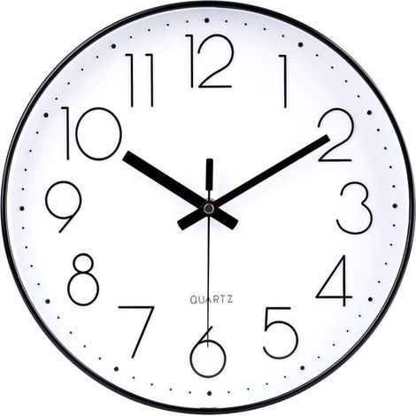 Horloge murale silencieuse et sans tic - tac, horloge murale silencieuse horloge murale chambre à coucher cuisine salon horloge murale (fond blanc cadre noir) 30 4cm (1/4)