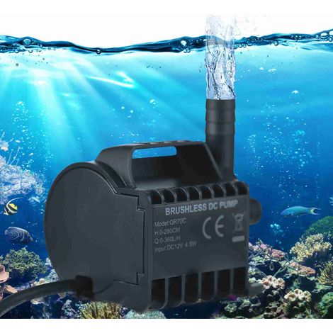 Pompe submersible 12V QR70C électrique 360L/H avec base ventouse et prise DC femelle, pour aquarium et fontaine (ABS, 66.9x53.3x31.8mm, noir) (1/5)