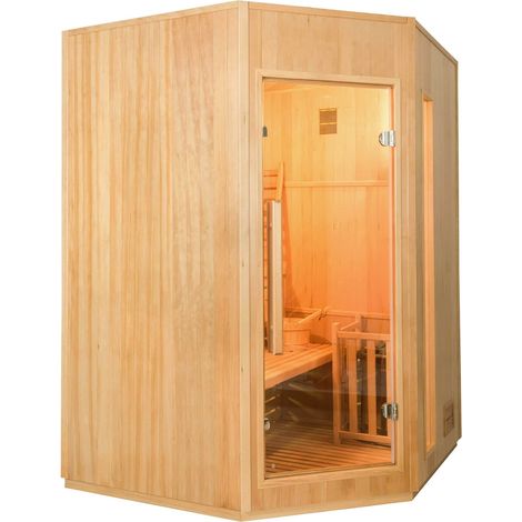 Sauna Vapeur ZEN Angulaire - 3/4 personas - Francia Sauna - 150 x 150 x 200 cm - Madera de abeto - Pack completo 4,5 kW (1/5)