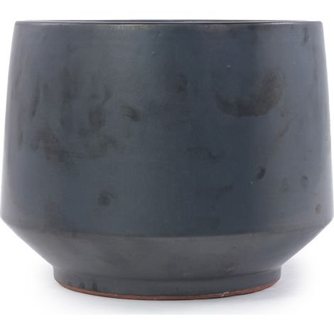 Vaso in ceramica artigianale Ø 22 cm, nero opaco, con fori di drenaggio (1/5)