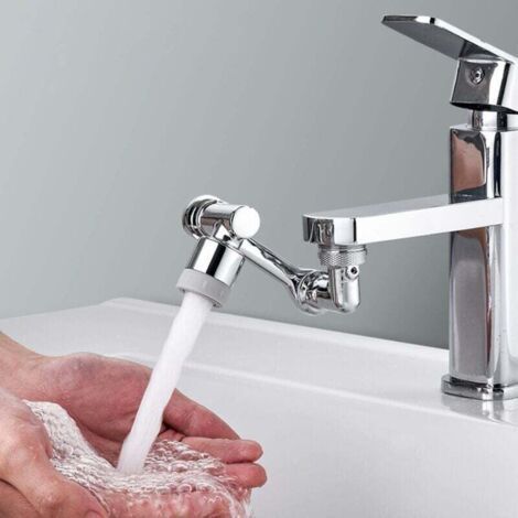 Rallonge de robinet universelle rotative à 1080 °, bras robotique rotatif à grand angle, robinet universel à filtre anti-éclaboussures, robinet avec 2 modes de sortie d'eau (double mode)-- (1/5)