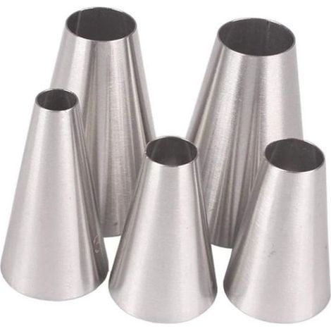 Douilles à Pâtisserie Rondes 5 Pièces en Acier Inoxydable, Accessoire de Décoration pour Gâteaux, Muffins et Pâtisseries de Cuisson (1/5)