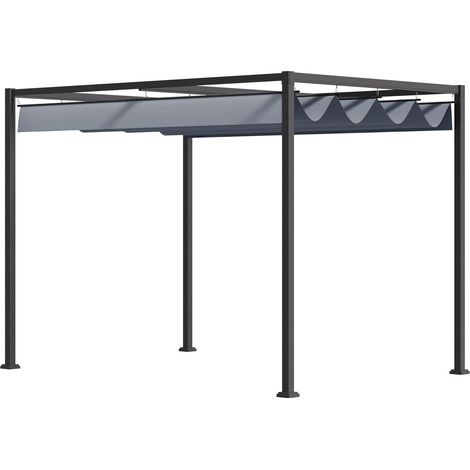 Pergola 4x3m Garten Pavillon, Terrassendachung aus Stahl, Gartenpavillon mit verstellbares Dach, Freistehend, Sonnenschutz für Terrasse und Garten, Dunkelgrau