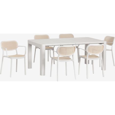 Set Tavolo Rettangolare Arnadine (180x100 cm) e 6 Sedie da Pranzo Impilabili con Braccioli Omara SKLUM