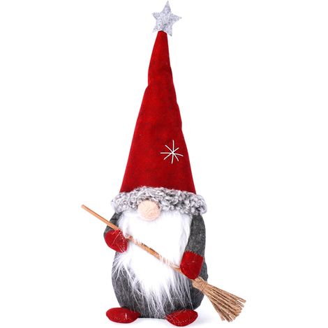 Gnome Décor De Noël - Gnome Debout En Peluche Avec Balai - Ornement De Table Pour Intérieur - 29 X 13 X 7 Cm - 1 Pièce (1/4)