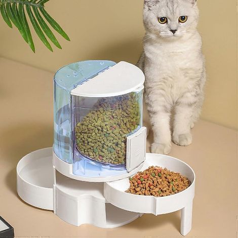 Automatischer Futter- und Wasserspender für Haustiere, 2-in-1-Automatikspender für Katzen und Hunde, Schwerkraftfutterautomat für kleine und mittelgroße Katzen. (1/5)