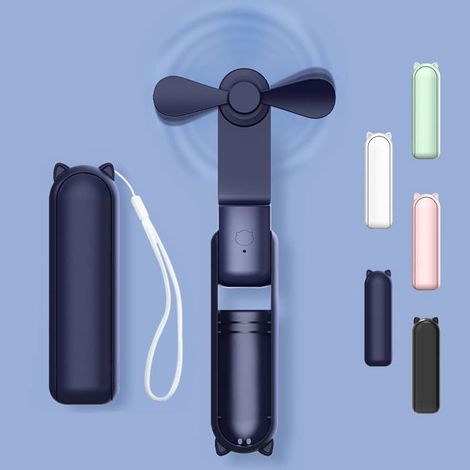 Ventilateur de poche, mini ventilateur portable, alimenté par batterie rechargeable USB, pliable et silencieux - Bleu (1/5)