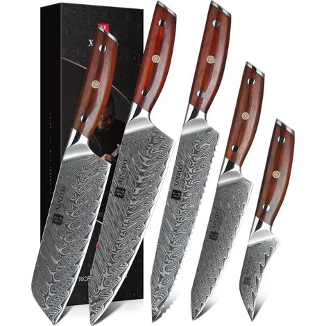 5 Piece Kitchen Knife Set, Sharp Japan Kitchen Knife Damascus Steel Chef Knife Santoku Universal Fruit Bread Knife with Rosewood Handle Yi Series (1/5)