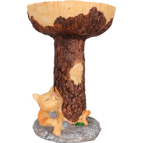 Statue de baignoire avec chat et oiseau, en résine durable, baignoire décorative exquise pour oiseaux, statue pour nourrir les oiseaux, ornement pour balcon ou cour. (1/5)