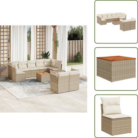 Salon de jardin avec coussins 10 pcs beige résine tressée - Ensemble Salon De Jardin - Mobilier De Jardin - Canapé Extérieur - Résine Tressée - Rotin Synthétique (1/5)