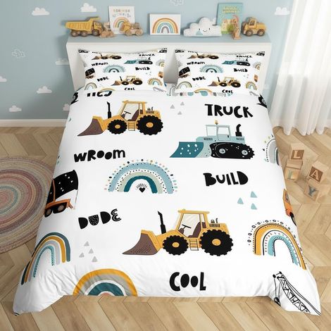 Housse de couette taille S pour enfants, maternelle, décoration de chambre d'enfant, motif tracteur, ingénierie de véhicule, housse de couette avec 1 taie d'oreiller (1/5)
