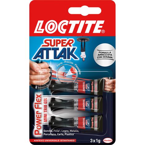 SUPER ATTAK 'POWER FLEX' 3 pezzi da gr.1 - mini trio gel- 24 pezzi  - LOCTITE