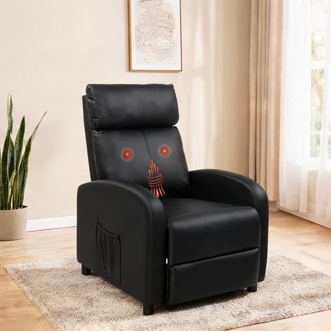 Fauteuil relax électrique massage et chauffage simili cuir noir (1/5)