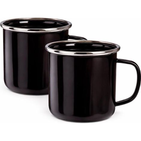 REDCLIFFS tazas mug esmaltada 350 ml , Set de 2 tazas mug esmaltadas de 350 ml, diseñadas para disfrutar cómodamente de café, té, infusiones y otras bebidas calientes o frías. Su a