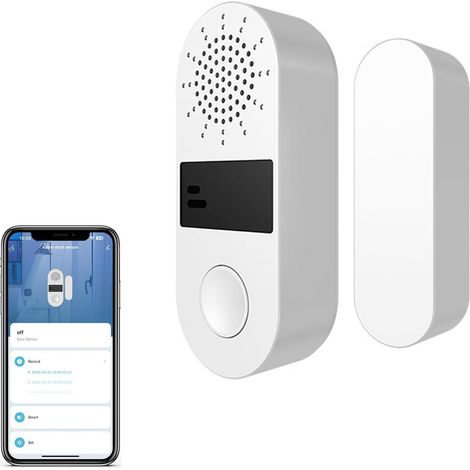 Smart Wi-Fi door sensor, no hub required, wireless door alarm with powerful 130dB siren and real-time notifications on your smartphone.