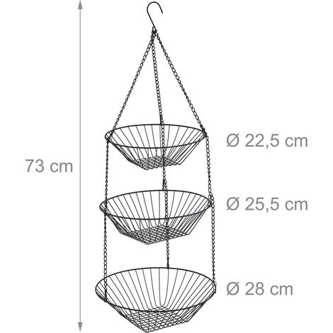 Corbeille à fruits suspendue design moderne cuisine 3 niveaux peu encombrante en métal noir (1/4)