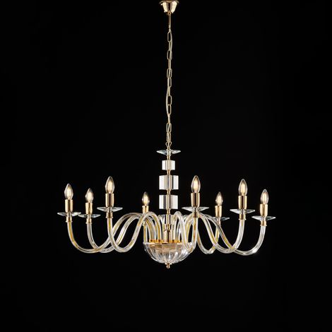 Franz Lampadario in oro con vetro trasparente e strass 8 luci 116 Ø96 BL275-8-OR (1/2)