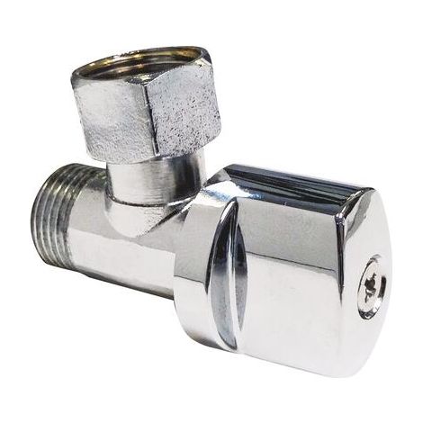 Robinet d'arrêt équerre à boisseau sphérique NF 3/8" – Entrée mâle 3/8" – Sortie écrou tournant 3/8" – Corps en laiton chromé
