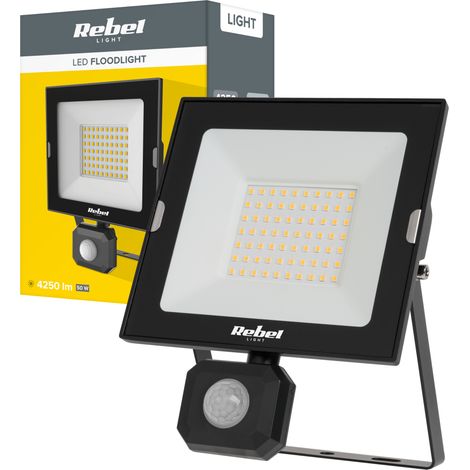 Halogen-LED-Scheinwerfer, Flutlicht, 50 W, Dämmerungssensor, Bewegungsmelder, Rebel (1/4)