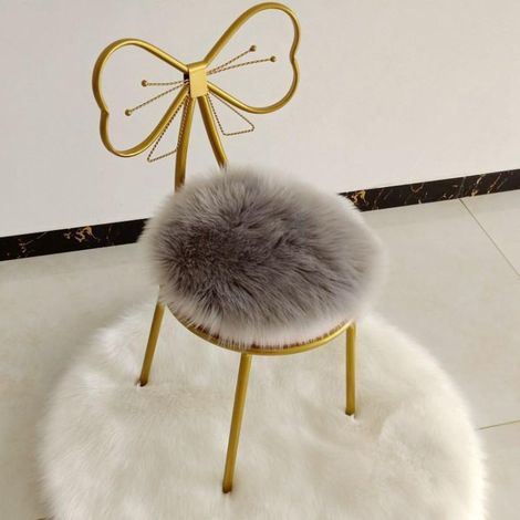 Coussin de siège rond premium en fausse fourrure de mouton (gris) - Housse de chaise moelleuse de 45 cm pour chambre à coucher (1/5)