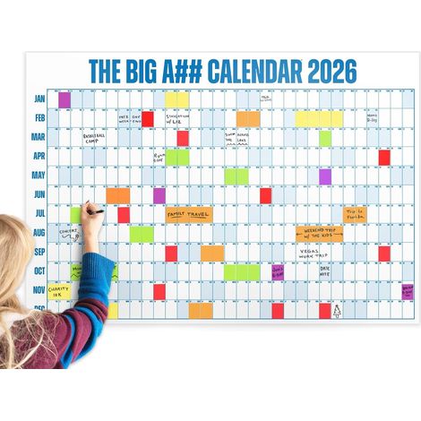 Calendario de pared borrable 2026, calendario anual, fácil de colgar, con marcadores y 100 pegatinas, azul. (1/5)