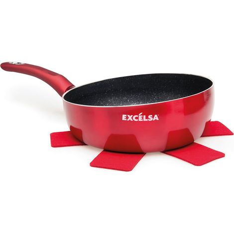 Excelsa Phoenix Padella Saltapasta 26 cm, Alluminio, Rosso