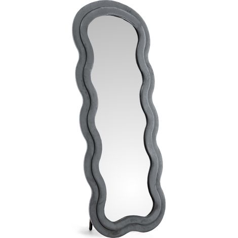 Specchiera da Terra 170x70 cm Design Ondulato Rivestita in Velluto con Supporto in Metallo Specchio Figura Intera Moderno per Camera da Letto Soggiorno Cabina Armadio Grigio Scuro