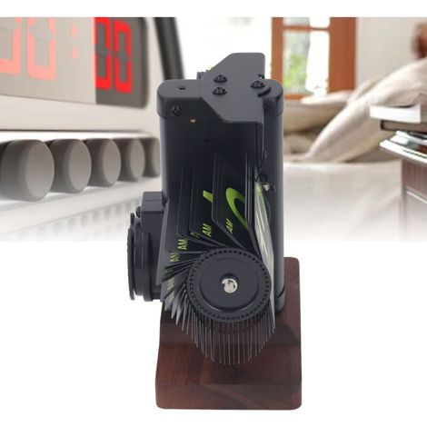Automatische, einseitige digitale 12-Stunden-Wanduhr mit Klappfunktion, Batteriebetrieb, schwarzem Holzsockel, Metallrahmen und fluoreszierenden Buchstaben