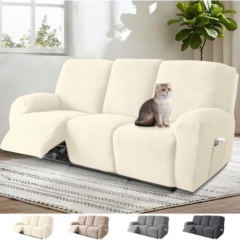 Housse pour Fauteuil Relax Electrique, 8 Pièces Housse de Fauteuil Extensible, Housse de Fauteuil 3 Place, Protege Fauteuil avec Protège-Accoudoirs et Poche (Beige) (1/5)