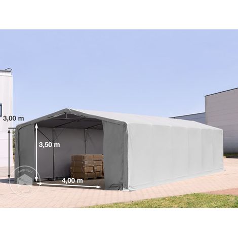 TOOLPORT Carpa almacén 8x12 m carpa industrial con 3m de altura lateral PRIMEtex PVC 2300 N ignifuga 100% impermeable gris (1/5)