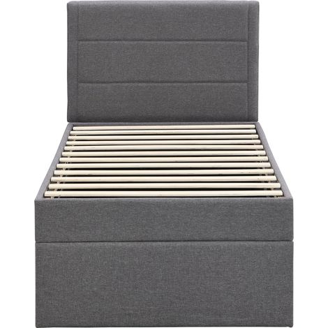 Lit rembourré 90 x 200, lit simple avec sommier à cadre métallique, grand espace de rangement, sans matelas, gris, 200x90cm.