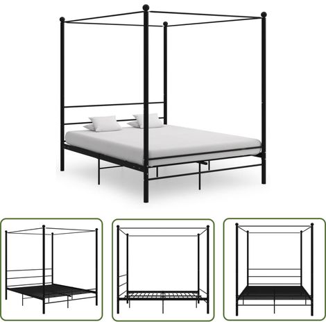 The Living Store Himmelbett Schwarz Metall 160x200 cm - Himmelbett - Bettrahmen - Metallbett - Doppelbett - Schwarz (1/5)