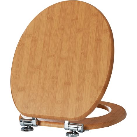 Abattant de toilette à fermeture amortie, imitation bambou, en MDF, revêtement hygiénique facile à nettoyer, dimensions standard. (1/5)