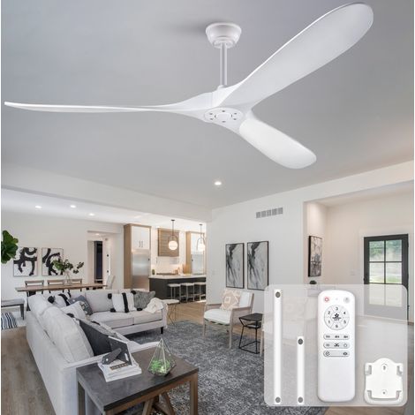 Ventilateur de plafond 178 cm, avec télécommande, silencieux, 6 vitesses, réversible, blanc