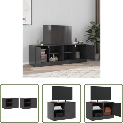 vidaXL Schrank aus Stahl - TV-Schränke 2 Stk. Schwarz 67x39x44 cm Stahl (1/5)