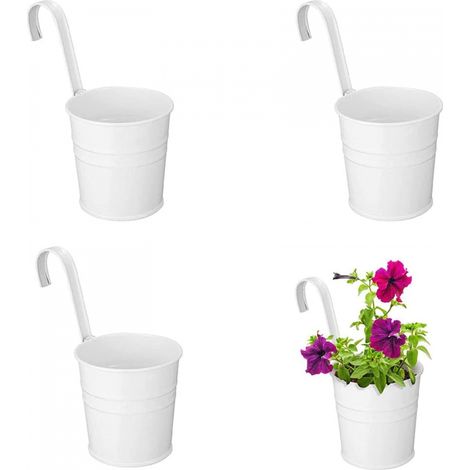 4 pièces Pots de Fleurs en métal à Suspendre 10cm, Petit Pot Fleur Suspendre pour intérieur extérieur Balcon- avec Crochet Amovibles-Blanc (1/5)