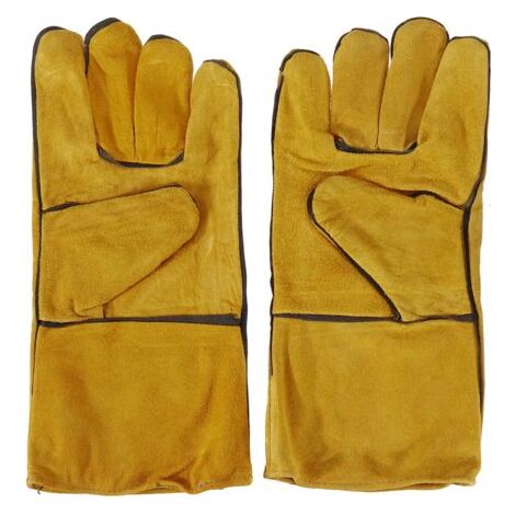 2 pièces 14 " gants de soudeur de jardinage robustes hommes femmes résistant aux épines travail du cuir antidérapant - Jaune (1/2)
