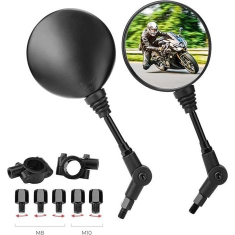Rétroviseurs Moto Universels 22mm Guidon 3 Boulons Filetés 8mm Inclus, Compatible avec CB1000R,Z900,SV 650 Retroviseur Moto Guidon (1/4)