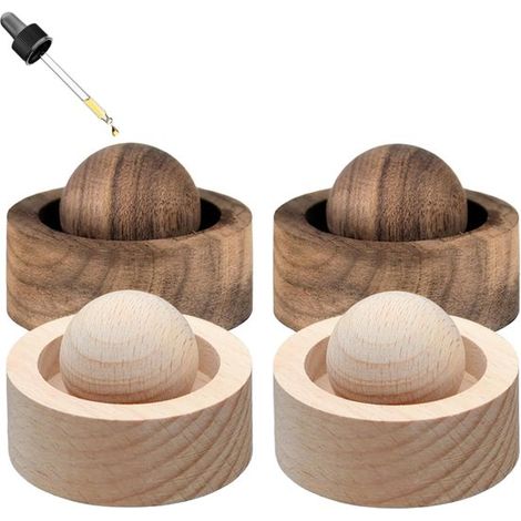 Diffuseur de parfum en bois - Boules d'aromathérapie - Diffusion de parfum naturel - Fabriqué à la main avec un grain unique - Lot de 4 - Couleur du bois : marron et noir (1/5)